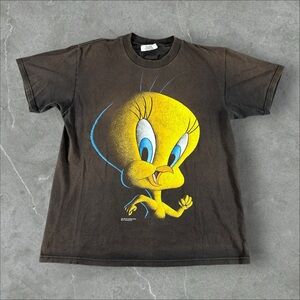 Vintage Tweety Shirt Mens Medium Black Sun Faded Blackout Shadow 90s 1997 Rare